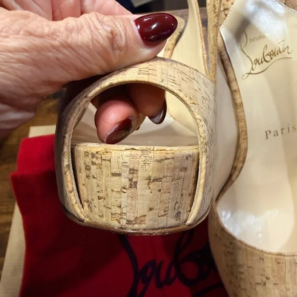 Christian Louboutin Peep-Toe Slingbacks So Private 120 All Cork 35.5/36 - Picture 9 of 16